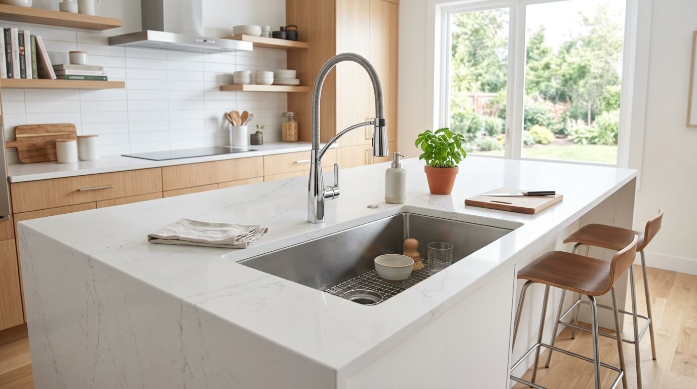 best kitchen faucet installed in a modern luxury kitchen island