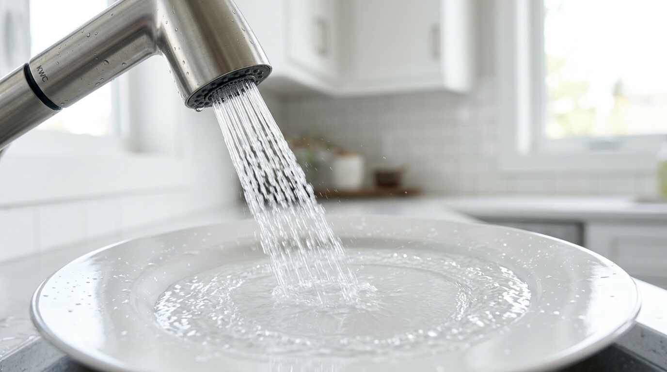 delta pull down kitchen faucet cleaning a plate without splashing