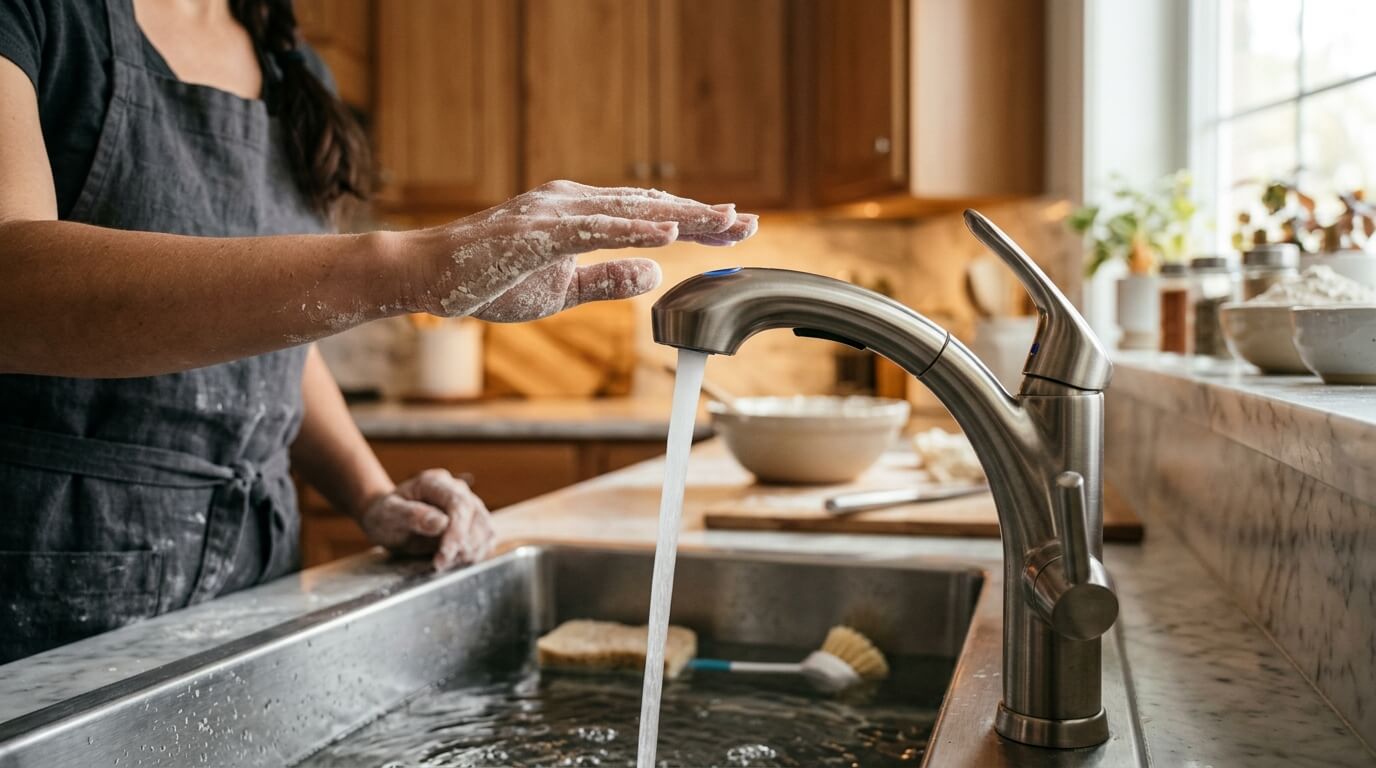 moen touchless kitchen sink faucet sensor used with messy hands