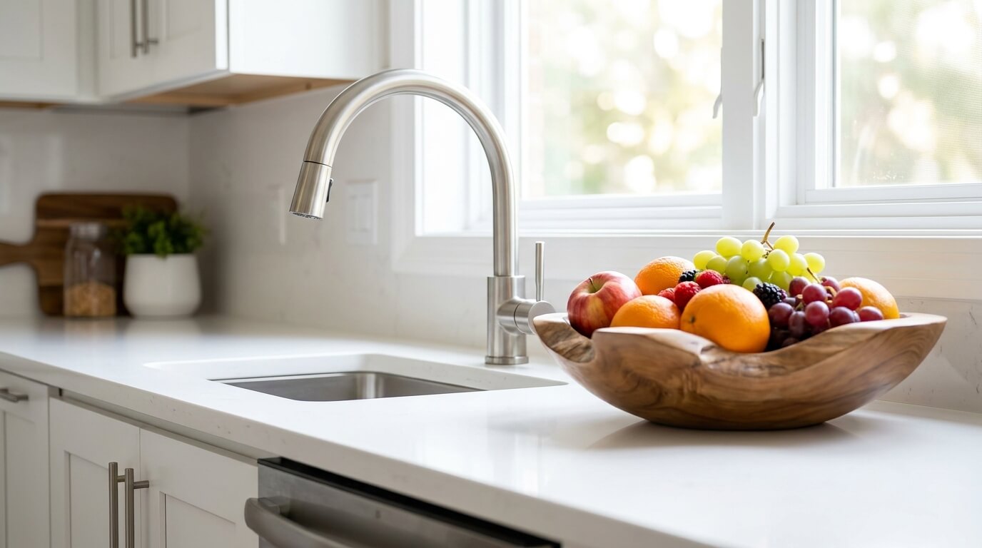 a clean odor free modern kitchen after using a powerful garbage disposal