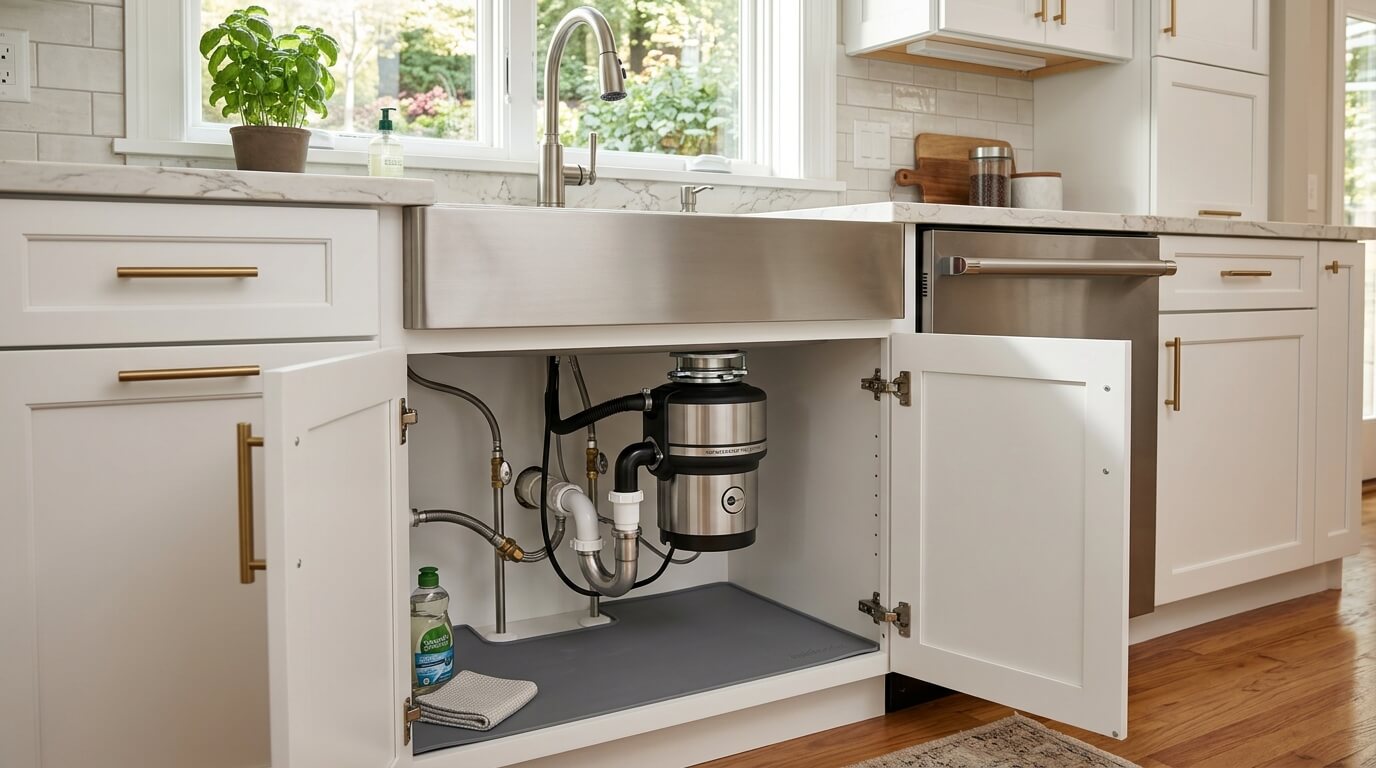 best garbage disposal unit installed under a modern luxury kitchen sink